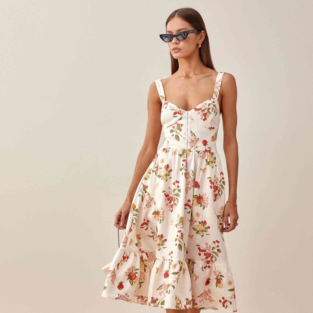 Reformation Dolce Linen Dress in Fruity